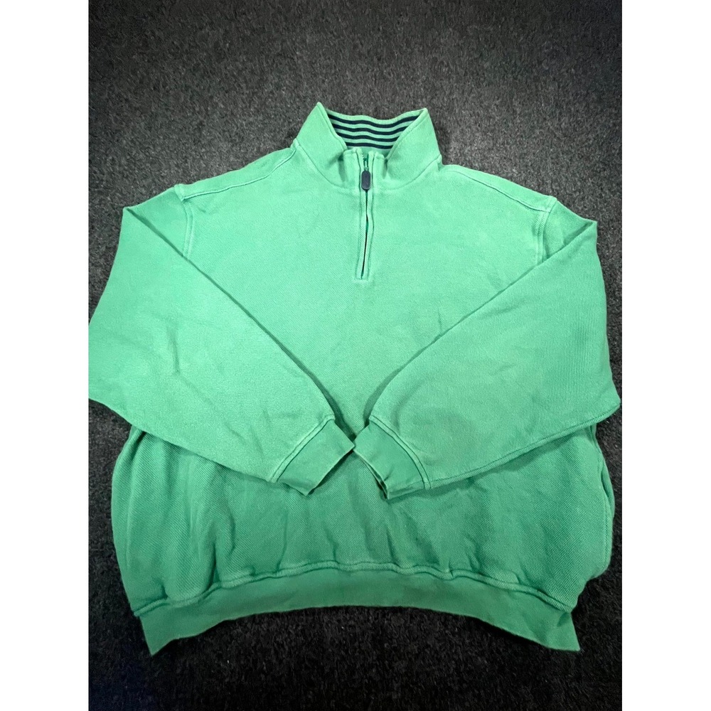 Izod Club Sweatshirt‎ Mens XL Green Cotton Fleece Lined Mock Neck Quarter Zip